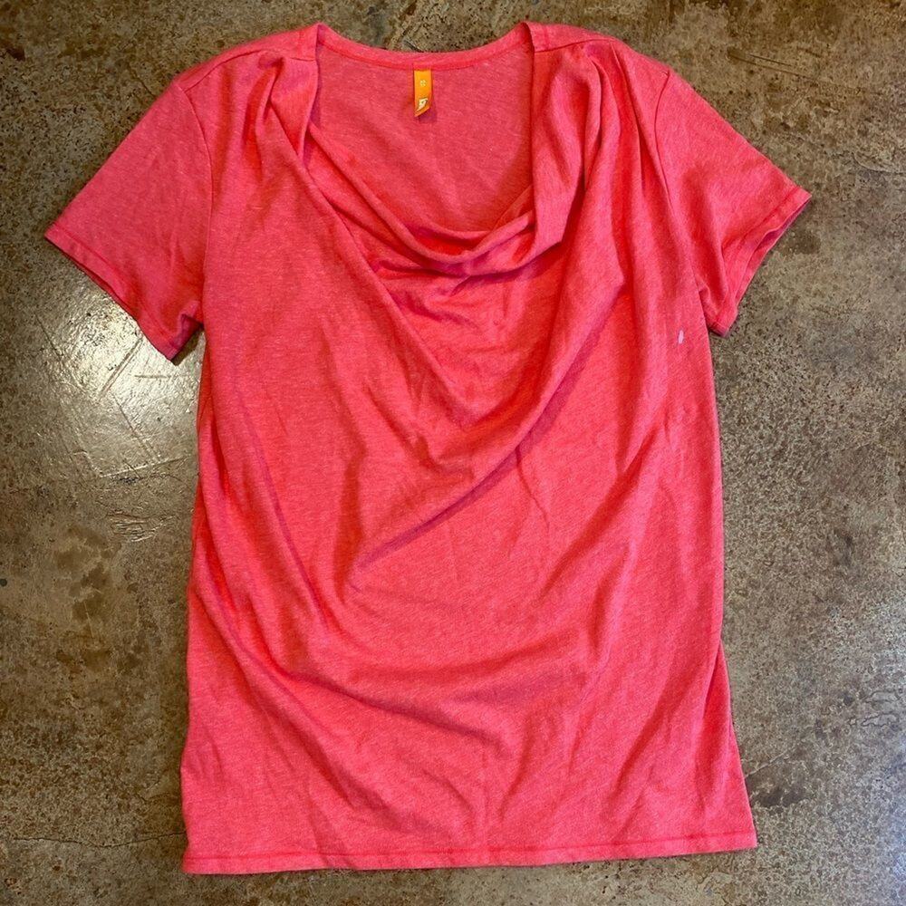 LUCY activewear deep coral pink drape‎ neck active tee